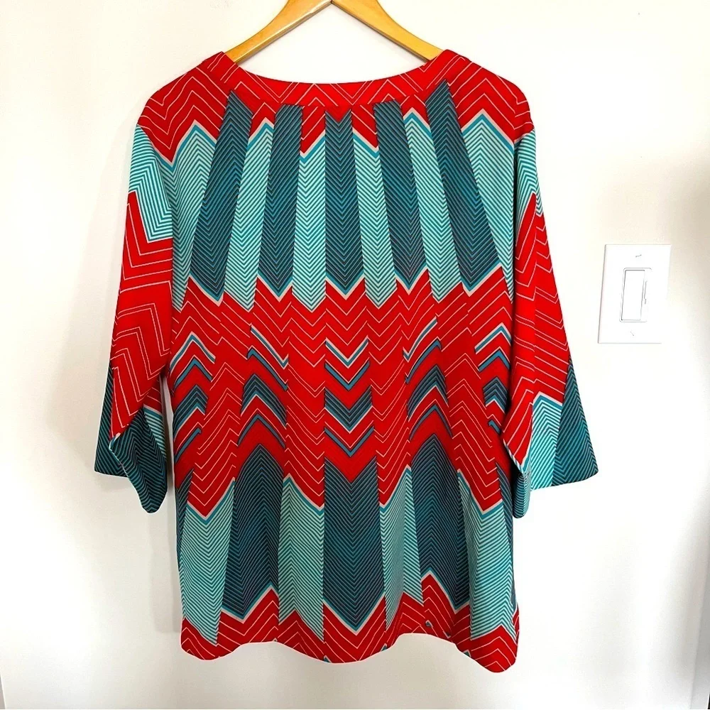 Anne Klein Geometric Pattern Long Sleeve Top - Picture 3 of 7